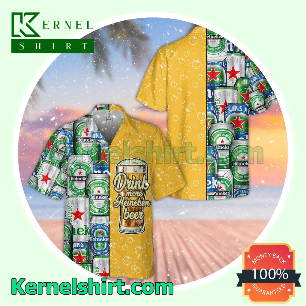 Drink More Heineken Beer Aloha Beach Hawaiian Shirt