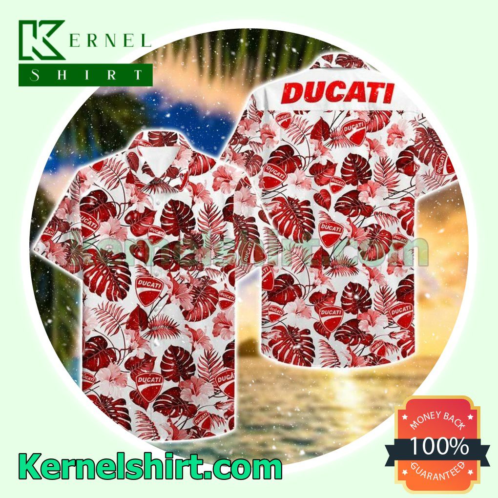 Ducati Red Tropical Pattern Beach Shirt