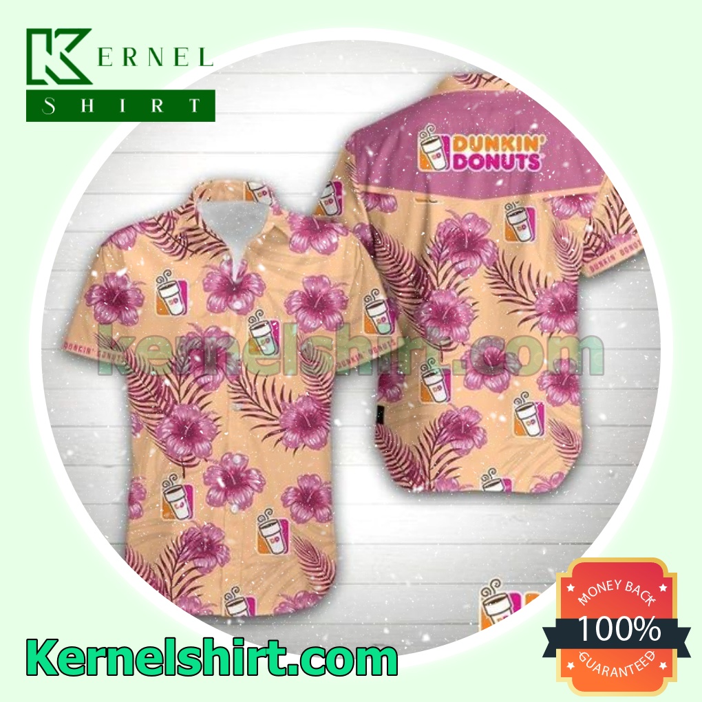 Dunkin Donuts Pink Tropical Hibiscus Beach Shirts