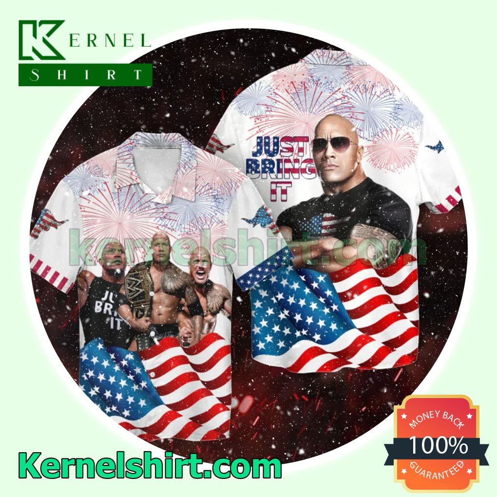 Dwayne Johnson The Rock Just Bring It American Flag Firework Independence Day Beach Shirts
