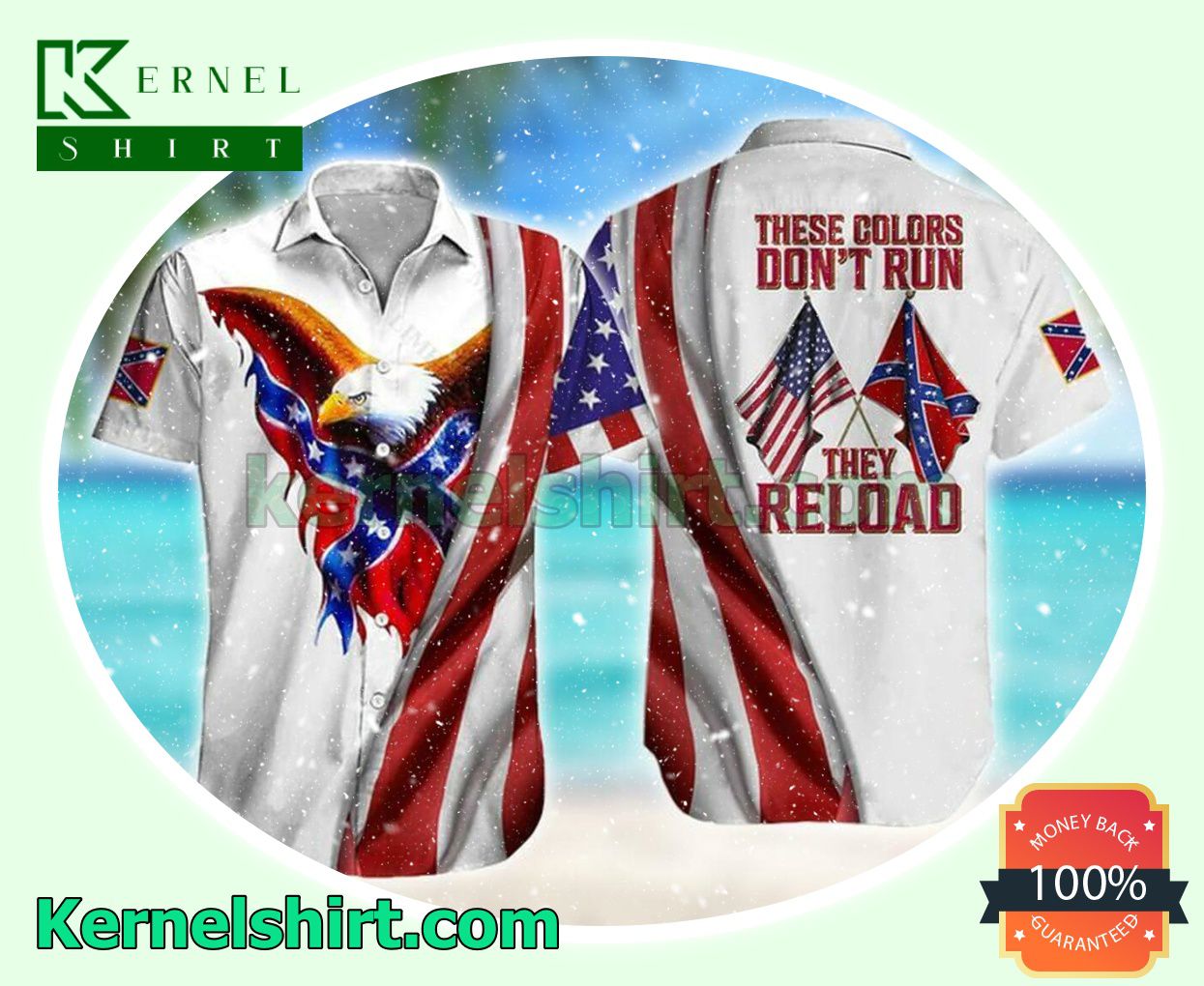 Handmade Eagle These Colors Don't Run They Reload American And Confederate Flag Southern Pride Beach Shirt