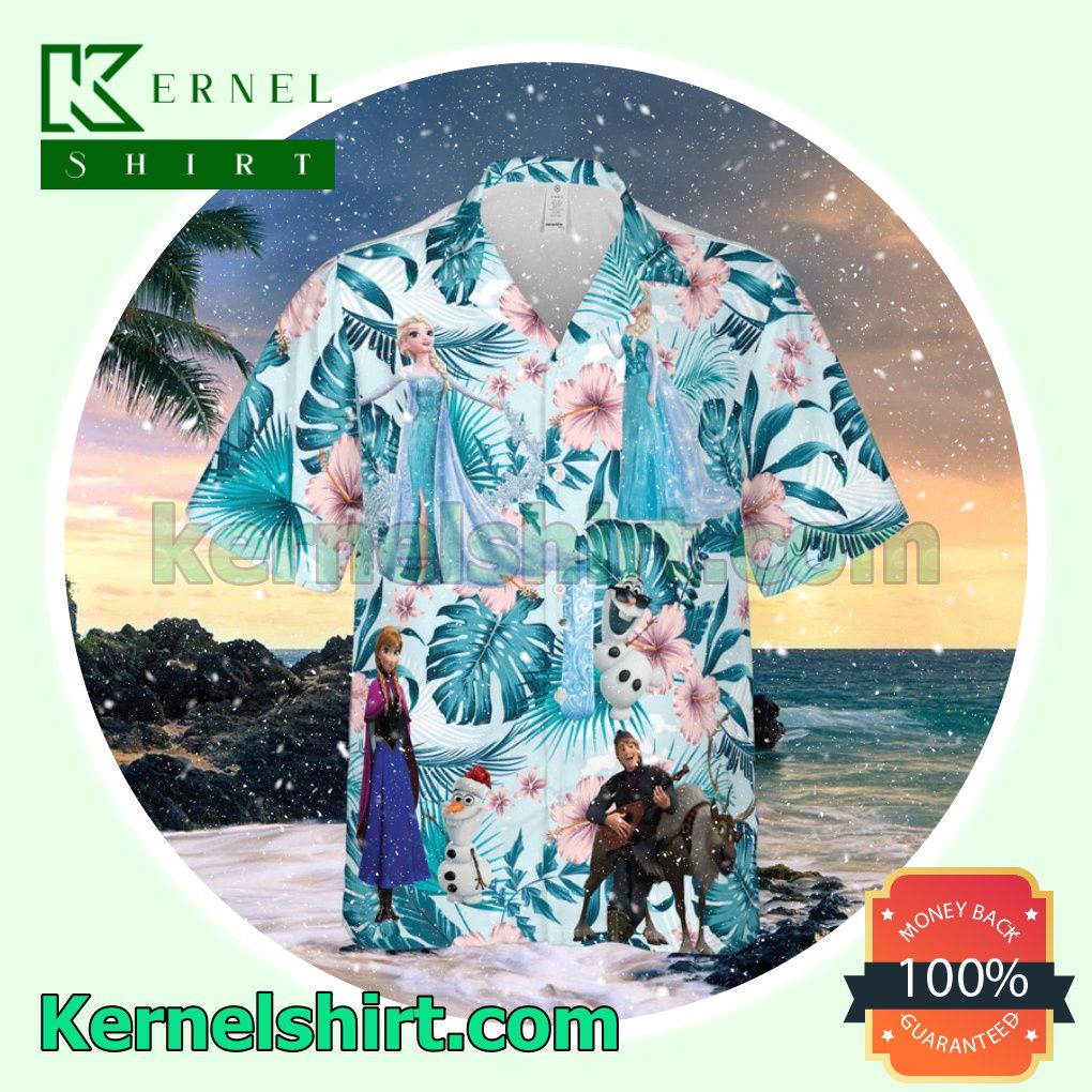 Elsa Anna Frozen Disney Cartoon Graphics Tropical Forest Aloha Beach Hawaiian Shirt