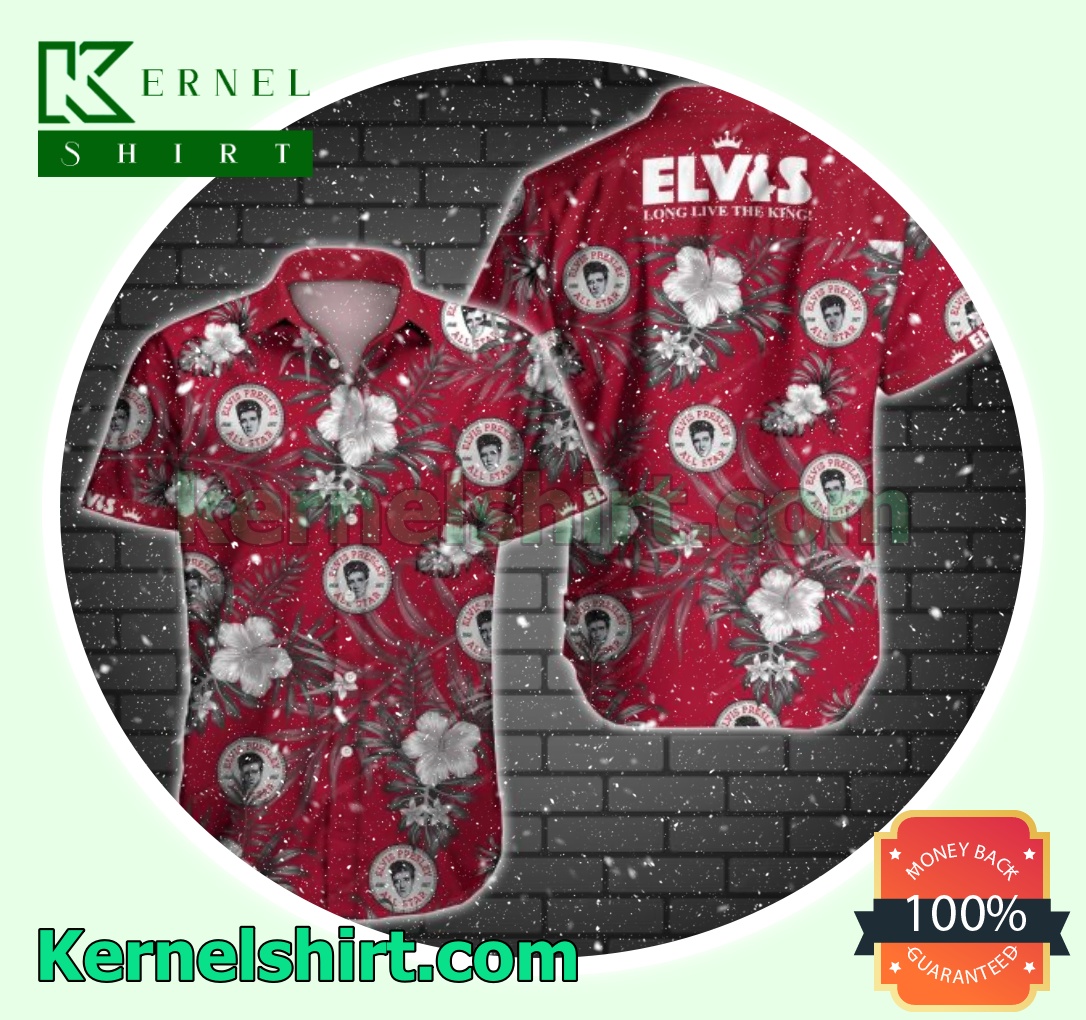 Elvis Presley Grey Tropical Floral Red Beach Shirts