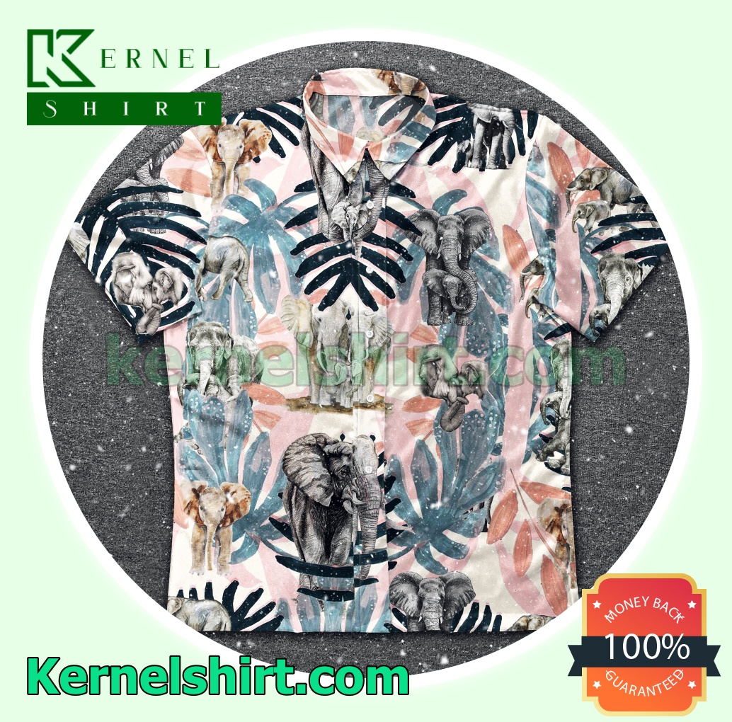Family Elephant Watercolor Leaf Beach Shirts