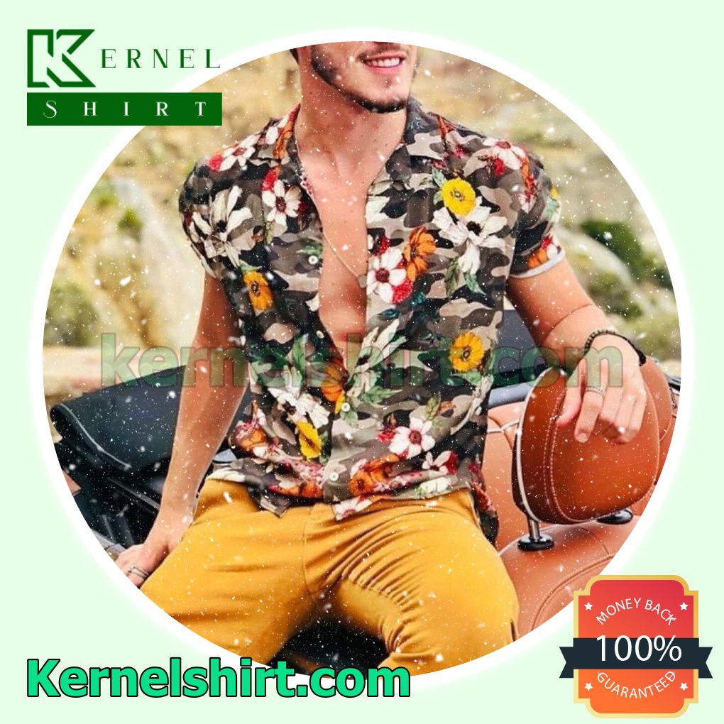 Fashion Casual Holiday Flowers Camo Printed Beach Shirt