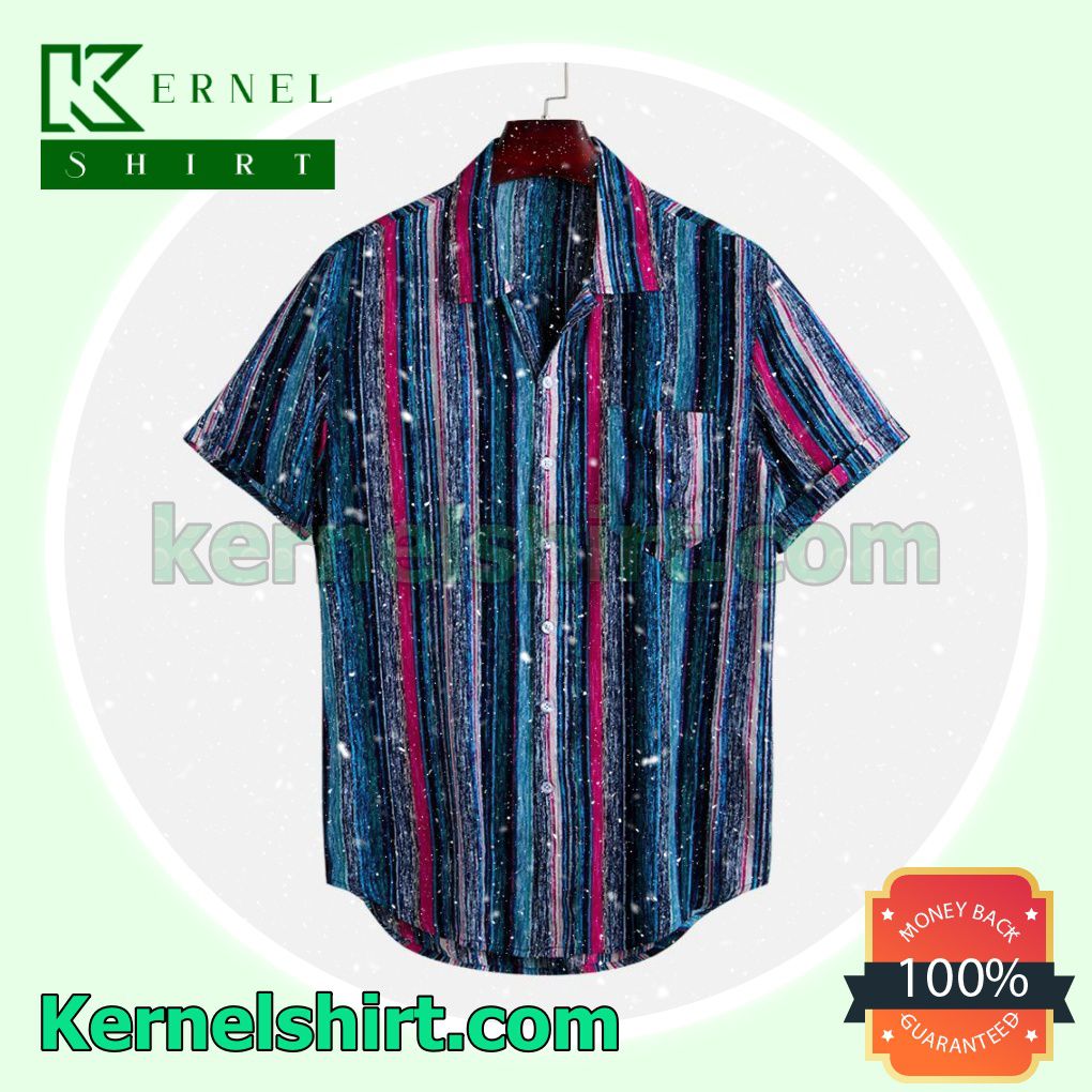 Fashion Colorful Striped Chest Pocket Design Beach Shirts