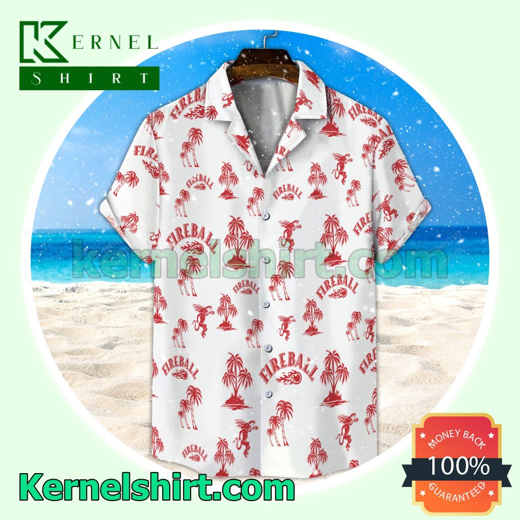 Fireball Palm Tree White Aloha Beach Hawaiian Shirt