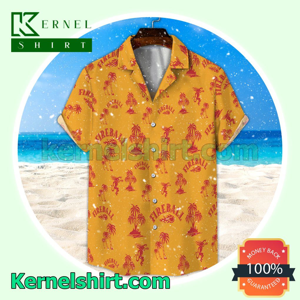 Fireball Palm Tree Yellow Aloha Beach Hawaiian Shirt