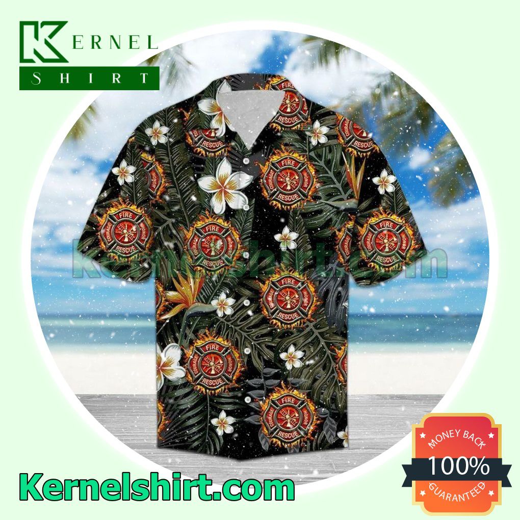 Unique Firefighter Tropical Black Beach Shirt