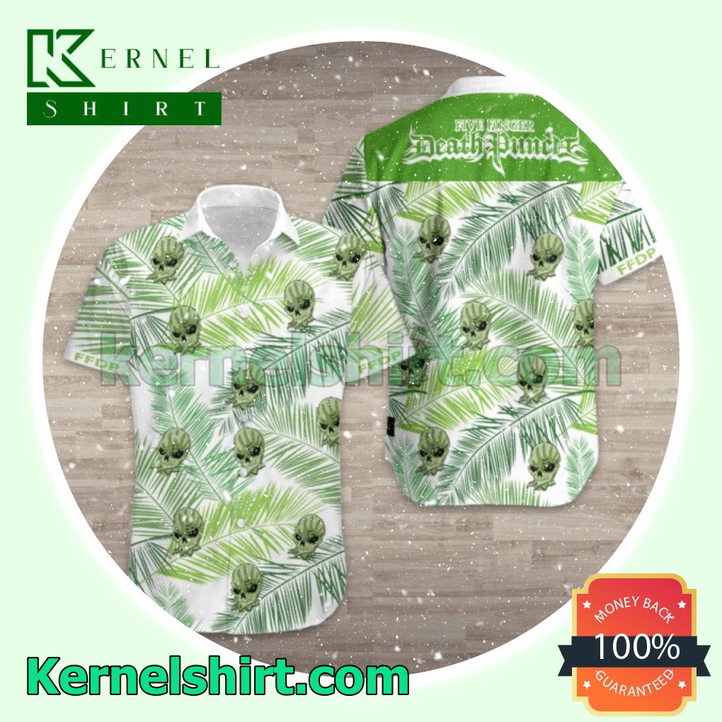 Five Finger Death Punch Green Palm Leaf White Beach Shirts