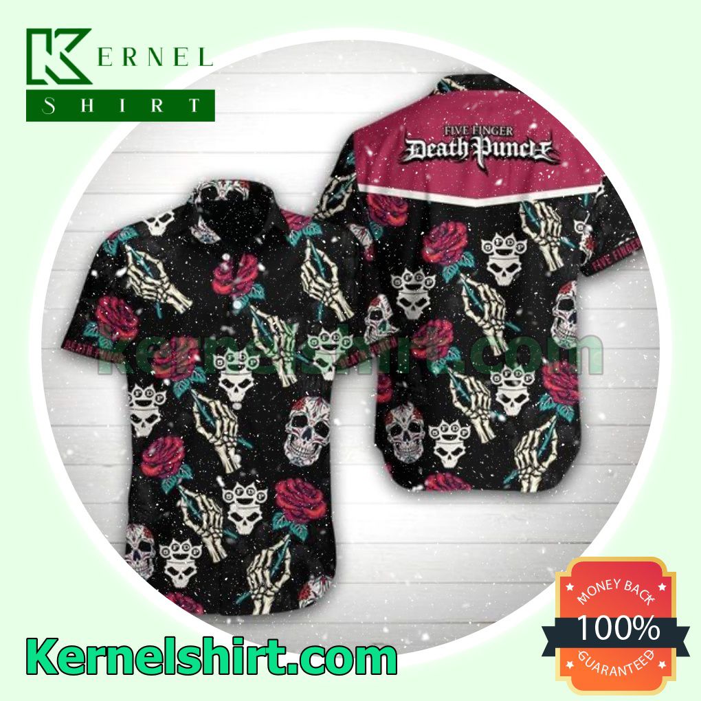 Five Finger Death Punch Skull Rose Black Beach Shirts