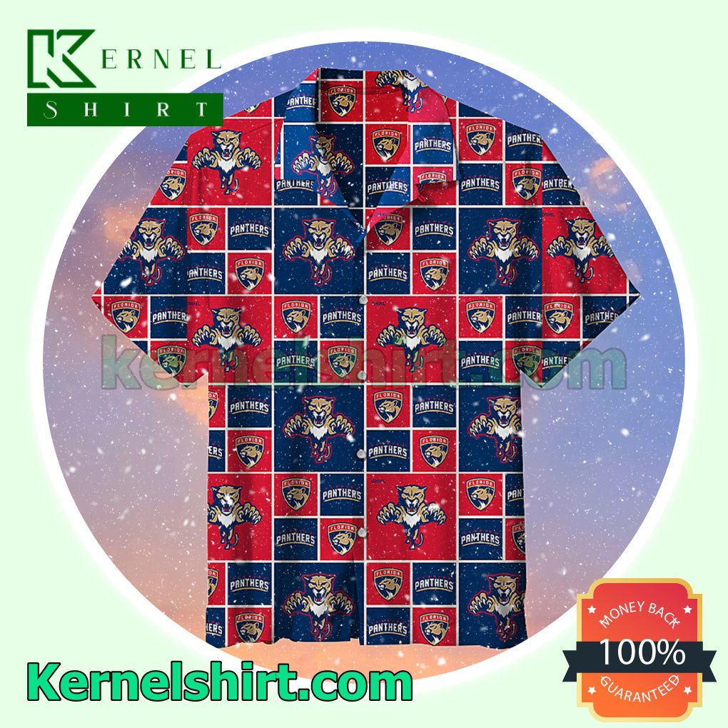 Florida Panthers Navy And Red Squares Beach Shirt