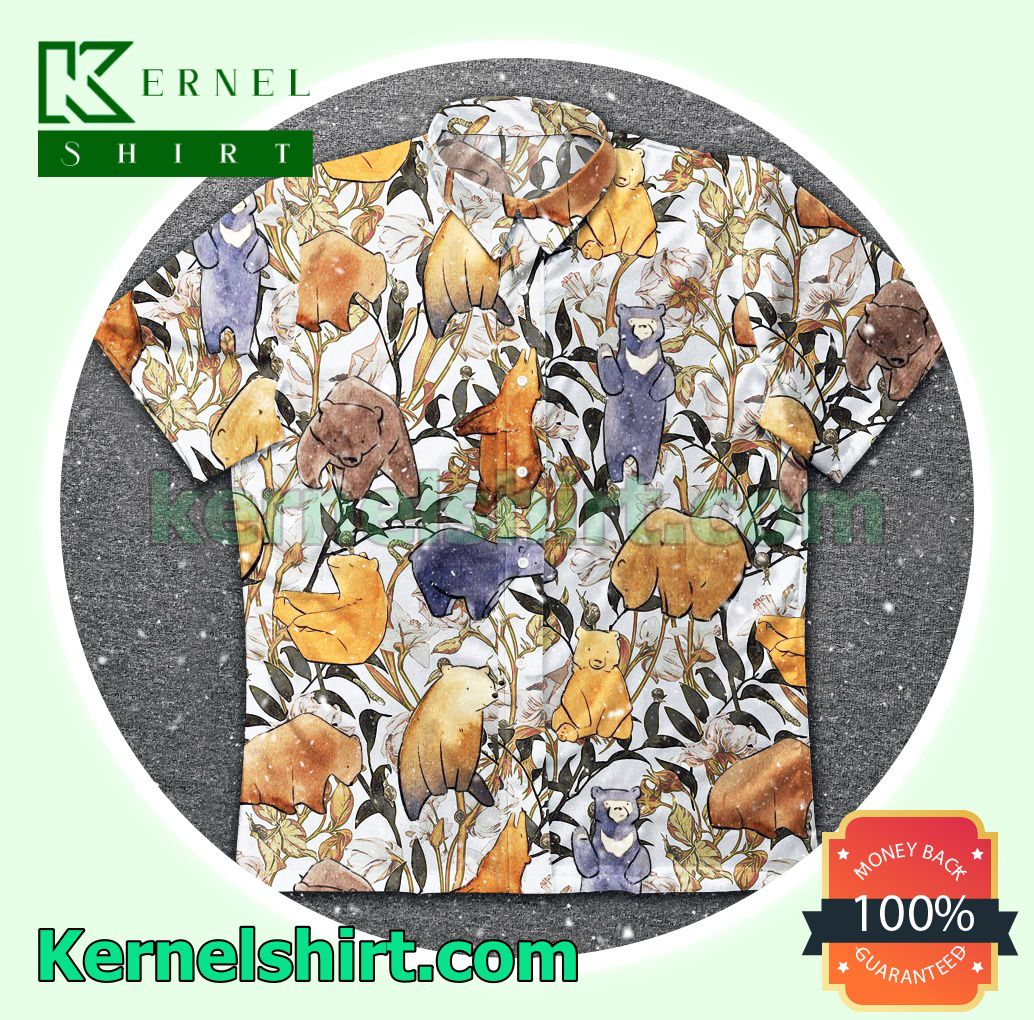 Funny Bear Tropical Pattern Beach Shirts