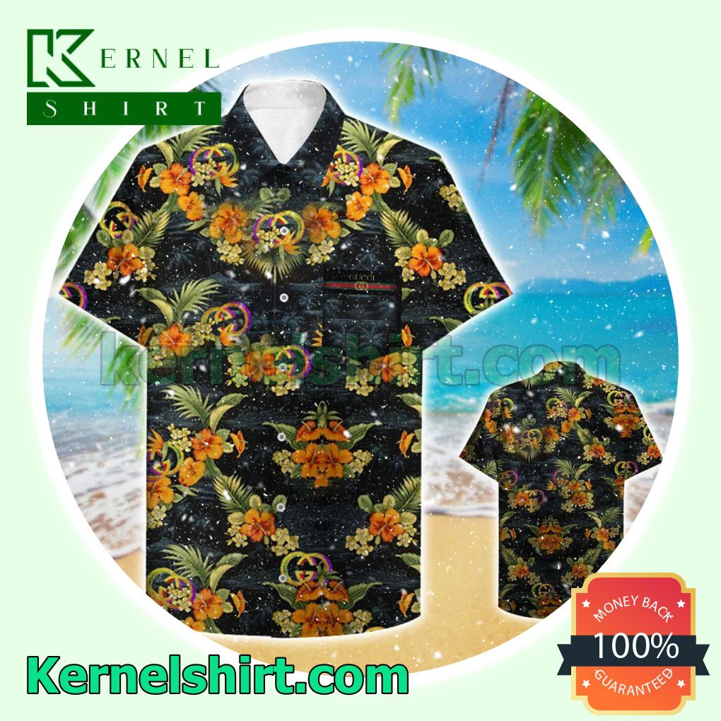 Gc Orange Hibiscus Palm Tree Beach Shirt