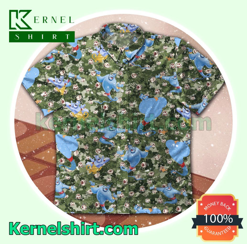 Genie From Aladdin Flower Green Camo Beach Shirts