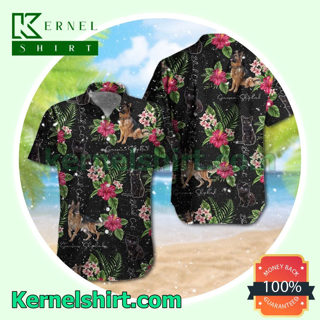 German Shepherd Black Cat Summer Hawaiian Shirt