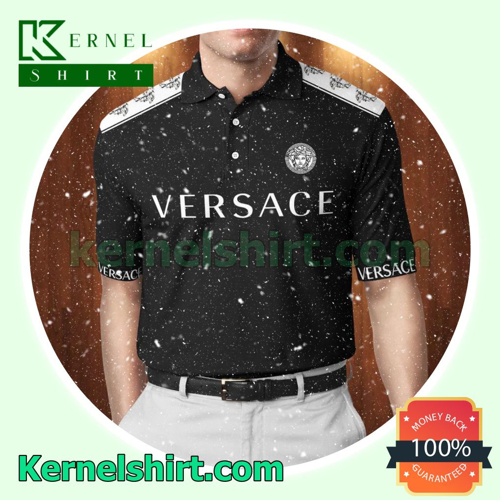 Gianni Versace Logo Black White Golf Polo