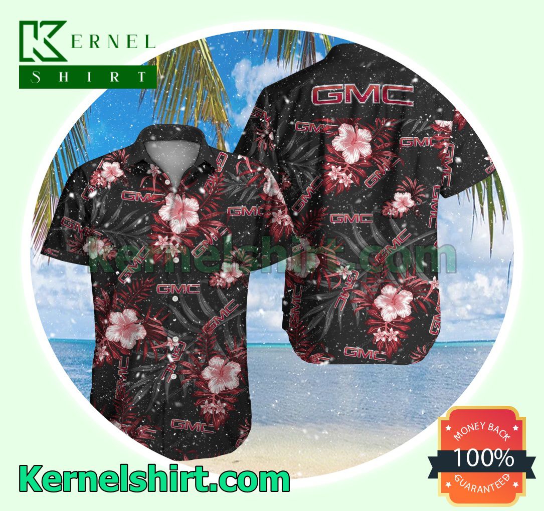 Gmc Red Tropical Floral Black Beach Shirts