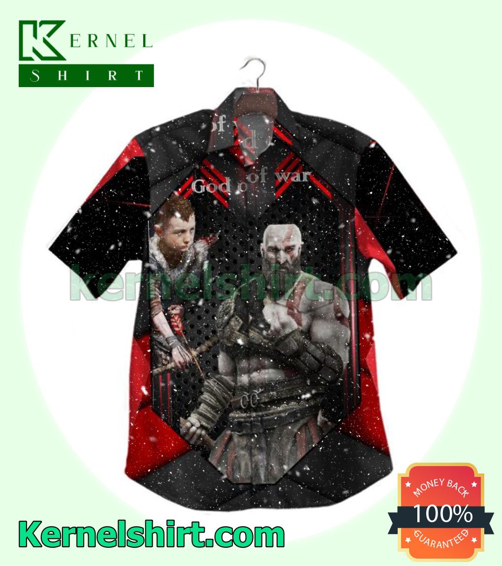 God Of War Kratos And Atreus Red And Black Beach Shirts