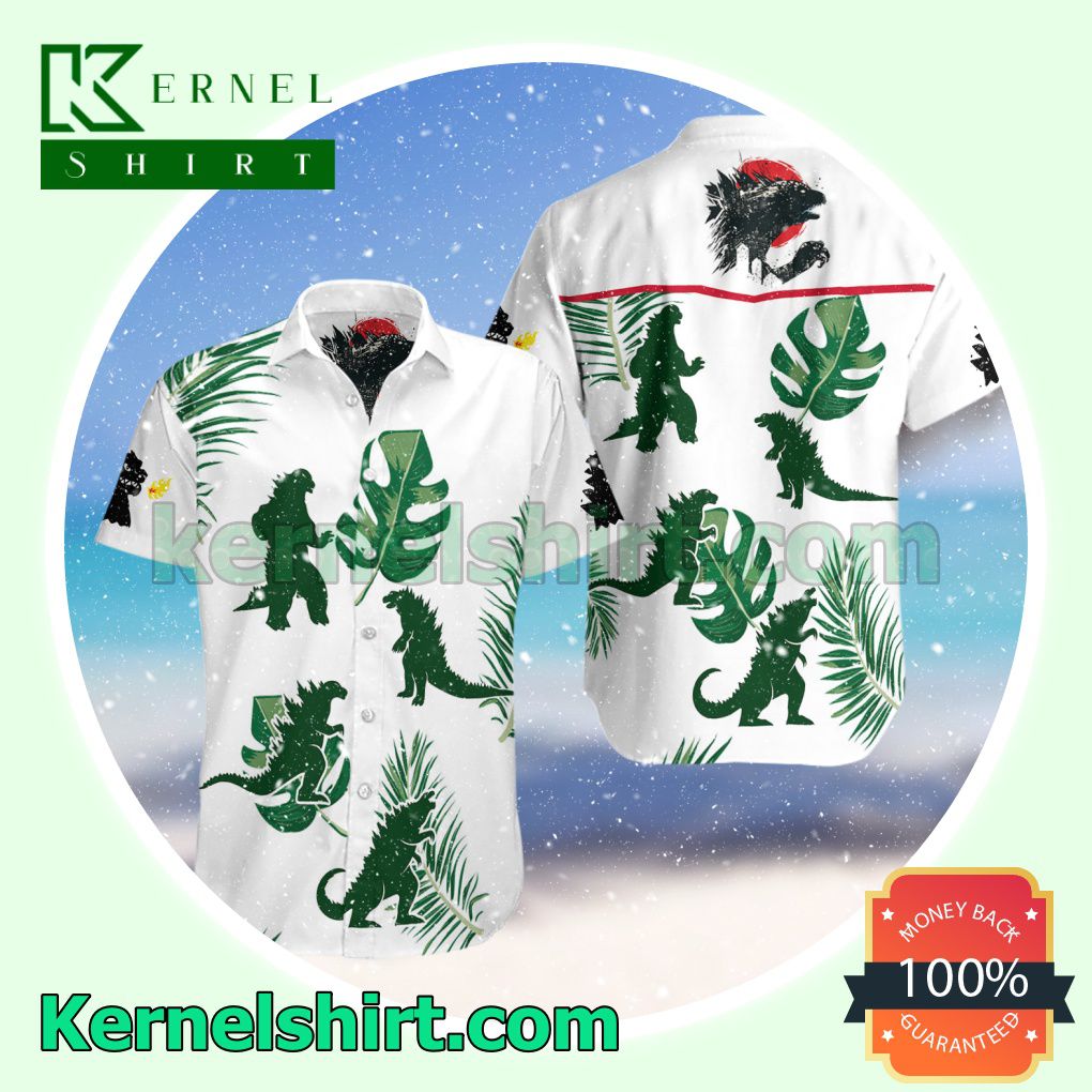 Godzilla White Aloha Beach Hawaiian Shirt