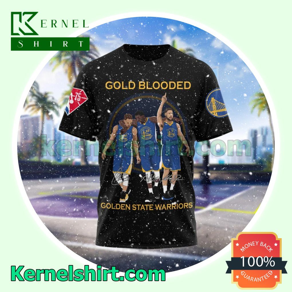 Gold Blooded Golden State Warriors Curry Green And Thompson Signatures Custom Shirts, Crewneck Sweatshirts