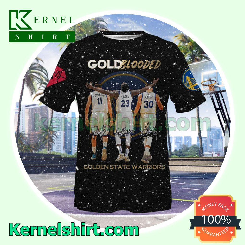 Gold Blooded Golden State Warriors Thompson Green And Curry Signatures Custom Shirts, Crewneck Sweatshirts