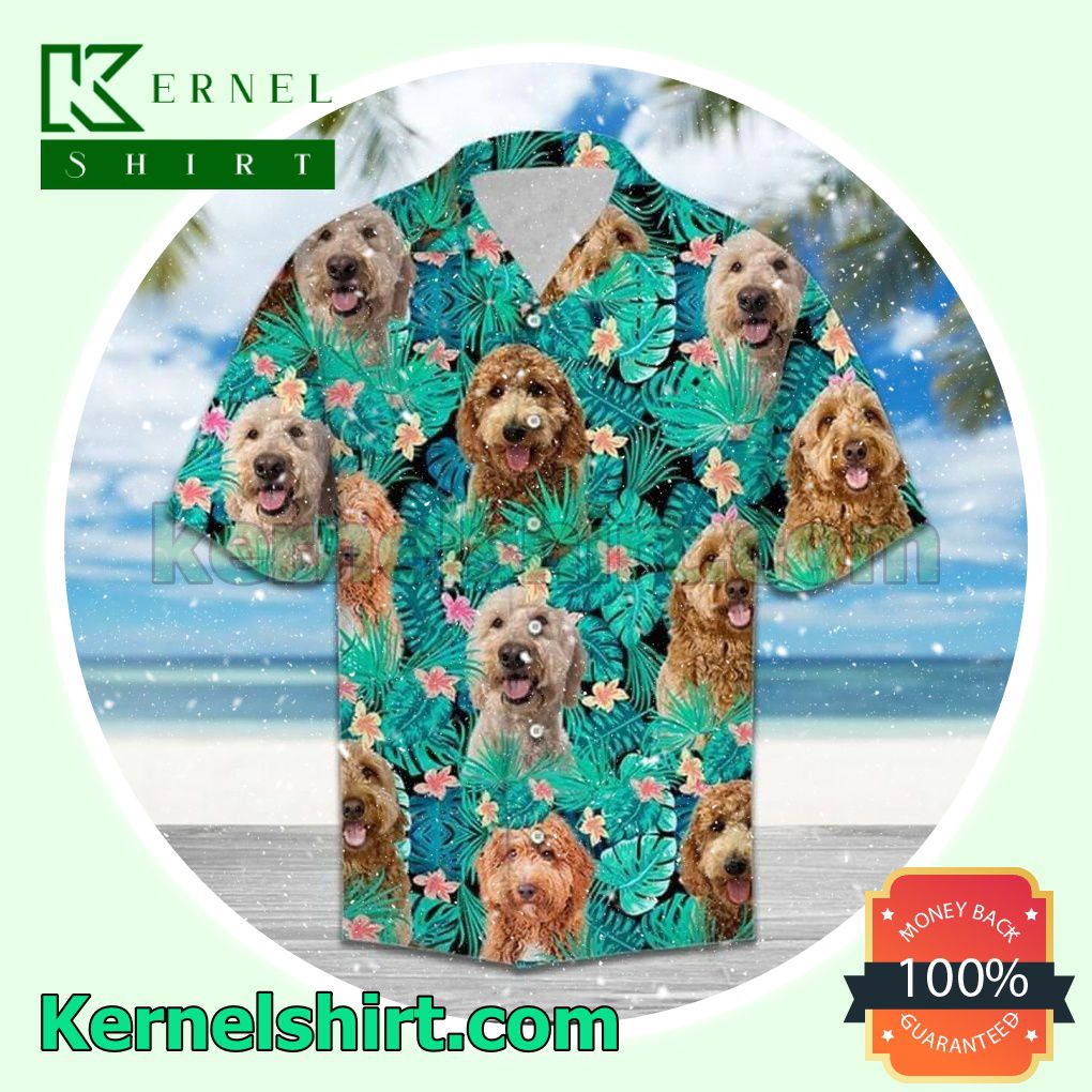 Goldendoodle Behind Green Leaves Beach Shirt