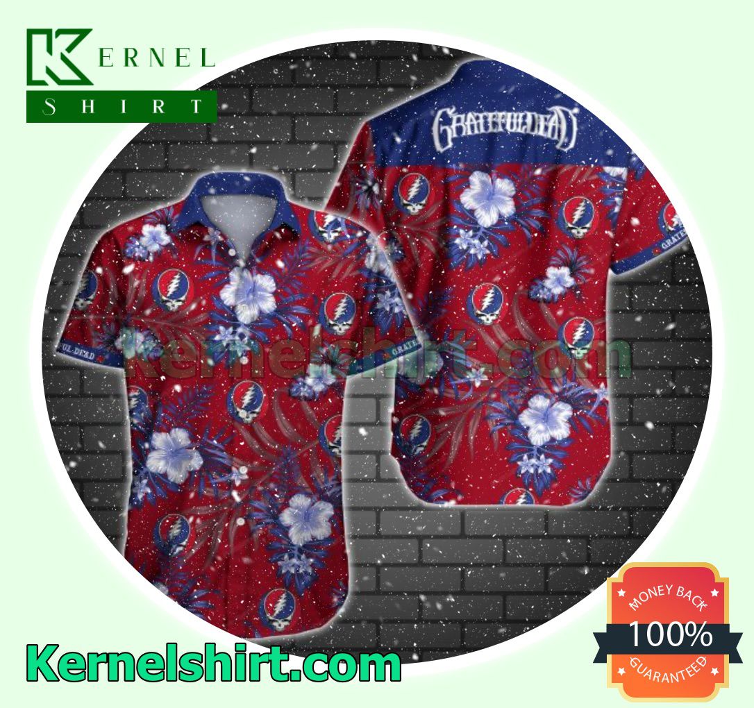 Grateful Dead Blue Tropical Floral Red Beach Shirts