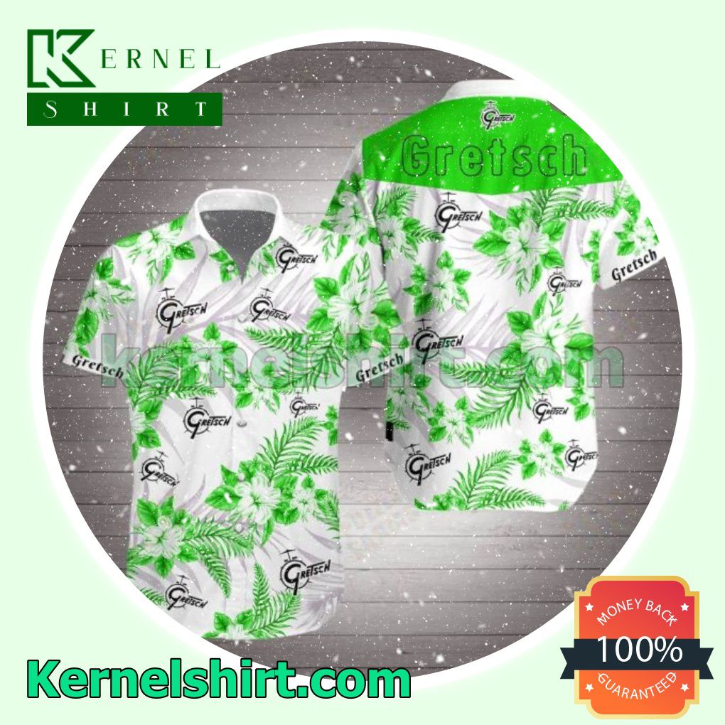 Gretsch Neon Green Tropical Floral White Beach Shirts