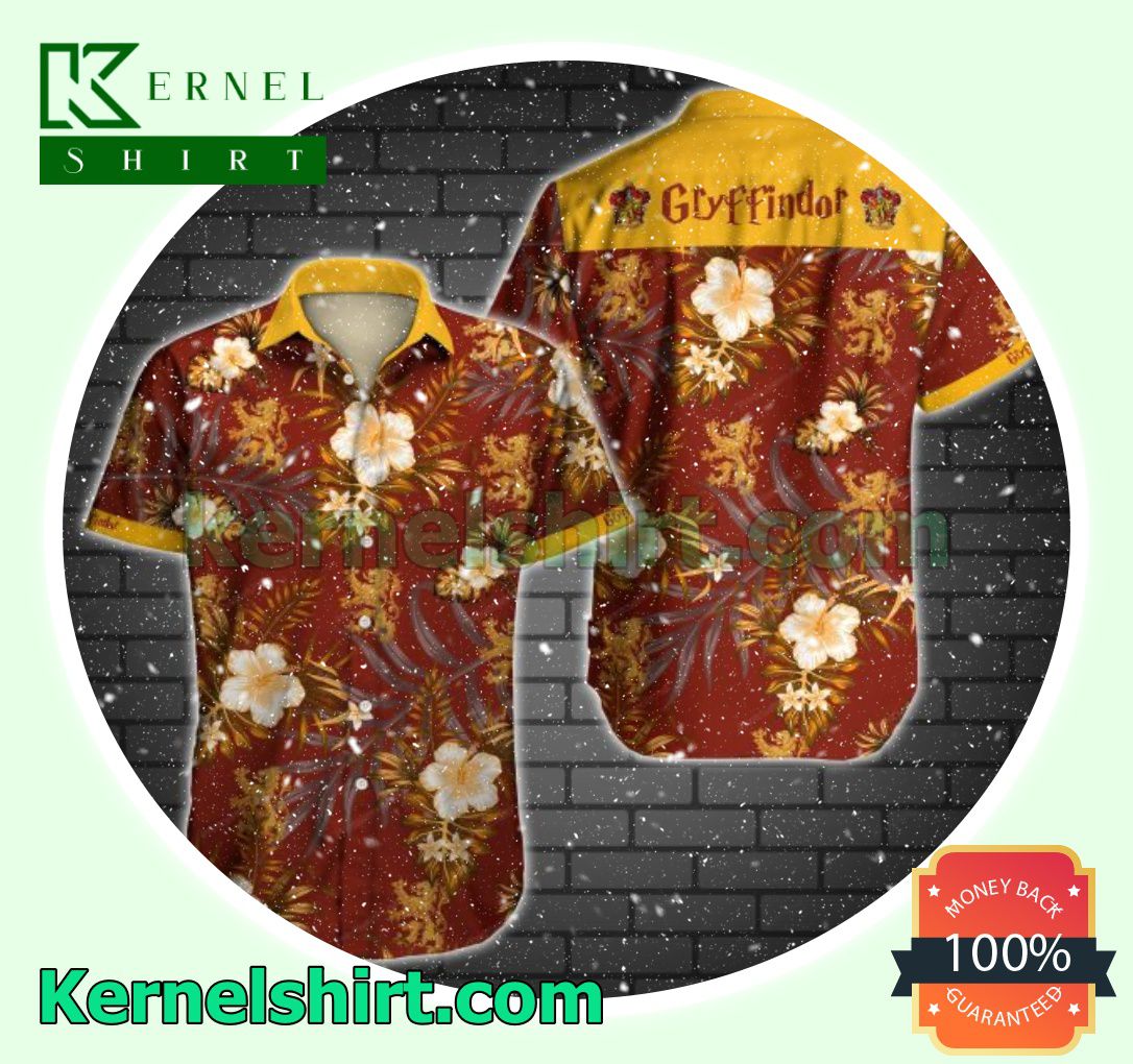 Gryffindor Yellow Tropical Floral Red Beach Shirts