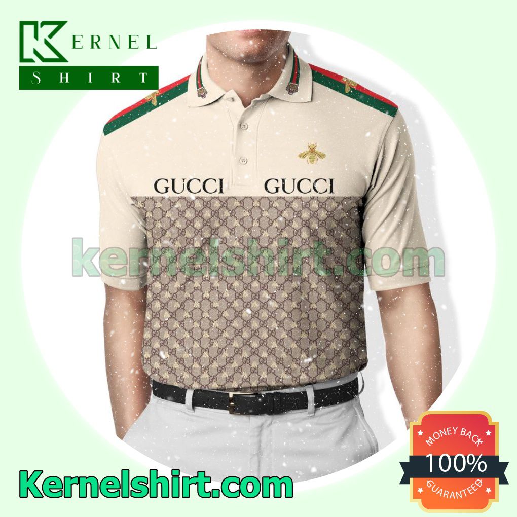 Gucci Bee Stripe On Shoulders Nude Golf Polo