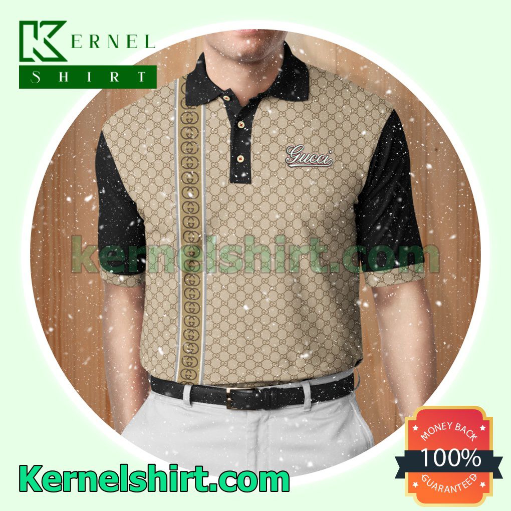 Gucci Beige All Over Print Golf Polo