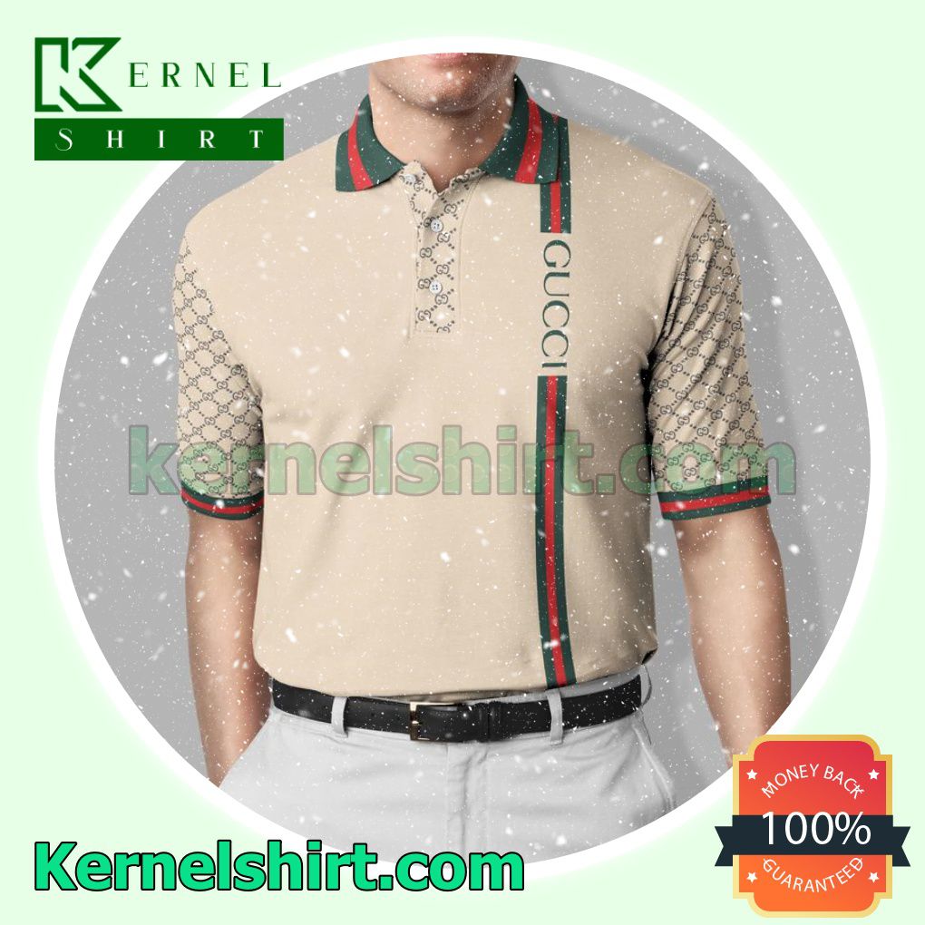 Gucci Beige With Color Stripes Golf Polo