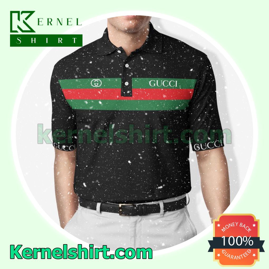 Gucci Black With Red And Green Stripes Golf Polo