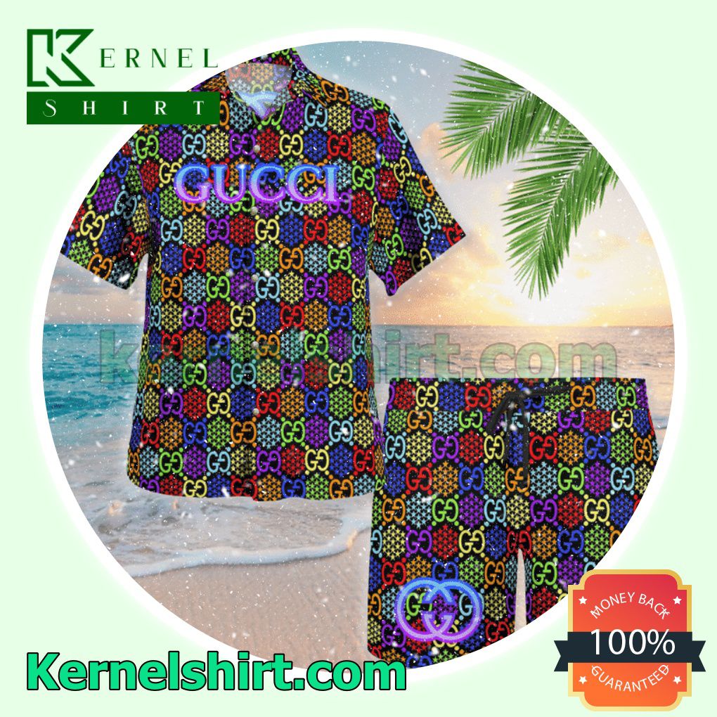 Gucci GG Psychedelic Luxury Summer Vacation Shirts, Beach Shorts