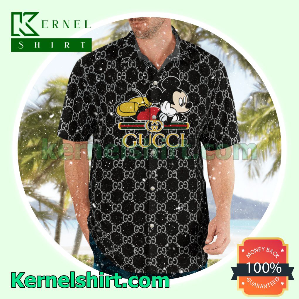 Møntvask underjordisk stang Gucci Mickey Mouse Black Monogram Luxury Summer Vacation Shirts, Beach  Shorts - Shop trending fashion in USA and EU