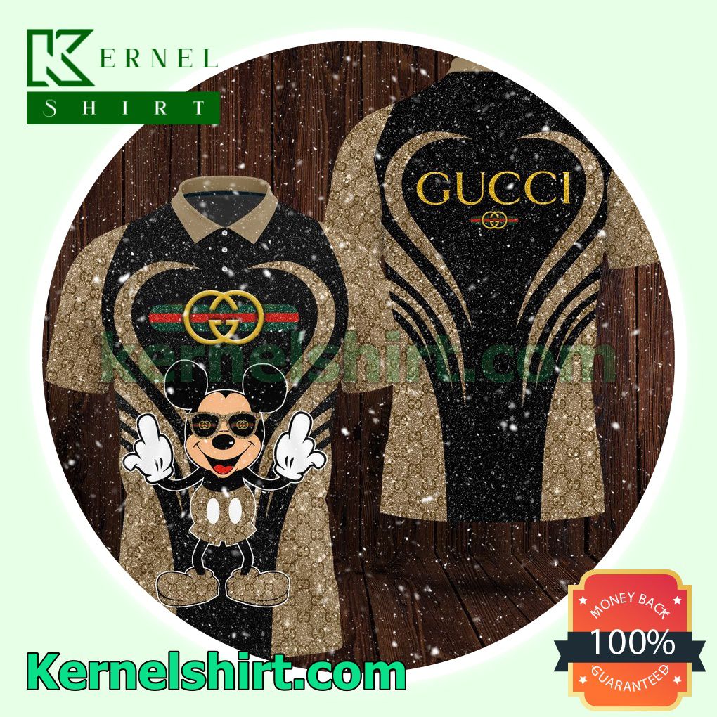Gucci Mickey Mouse Heart Twinkle Black Brown Golf Polo