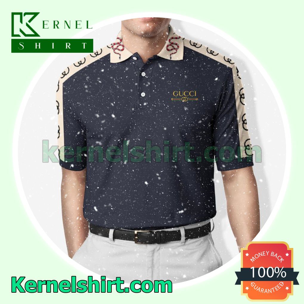 Gucci Navy With Snake On Collar Golf Polo