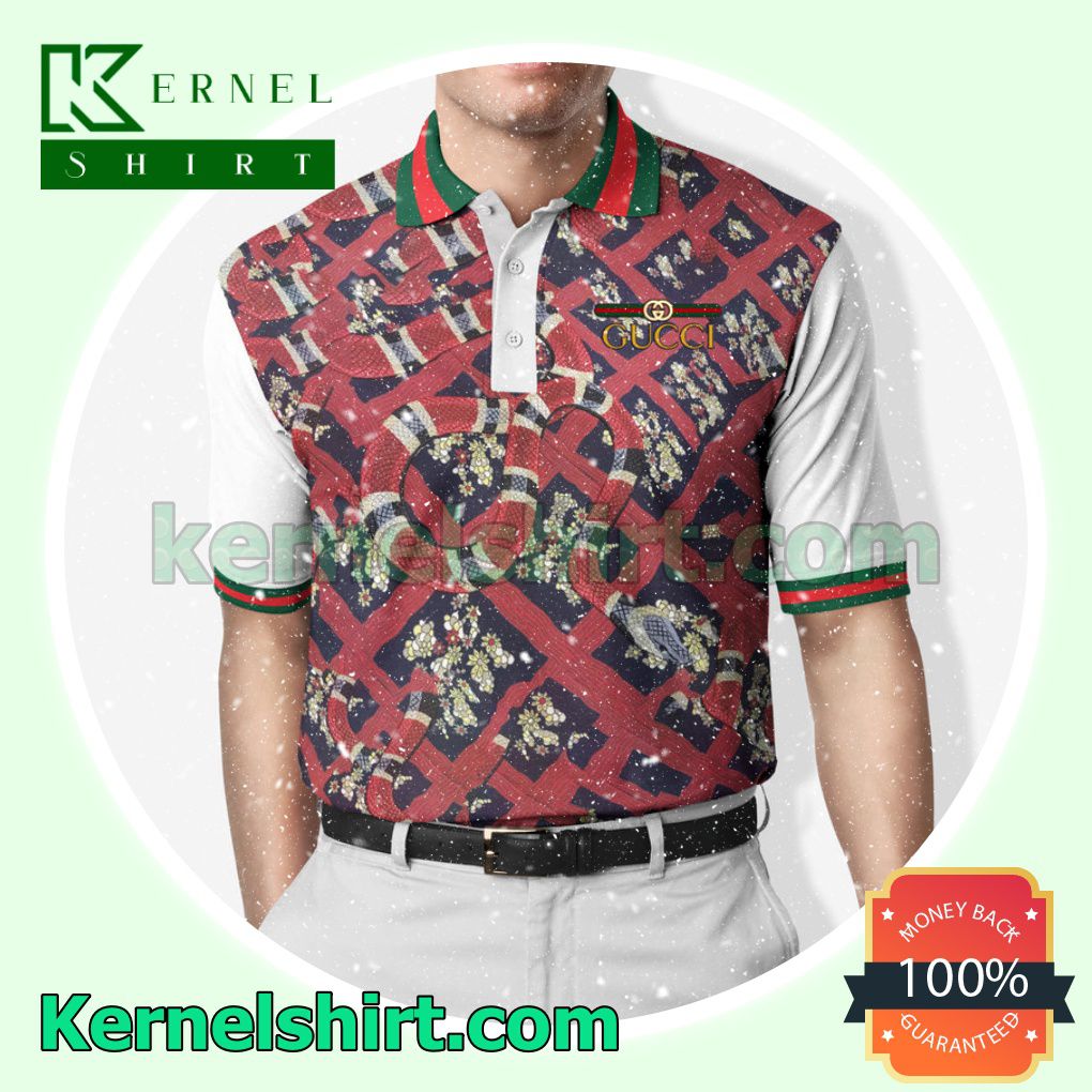 Gucci Snake And Flower Full Print Golf Polo