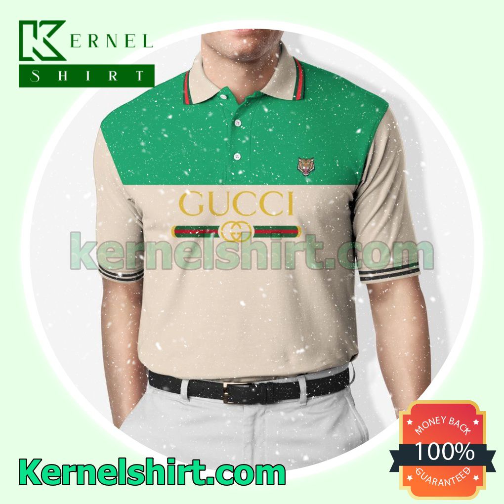 Gucci Tiger Green Mix Beige Golf Polo