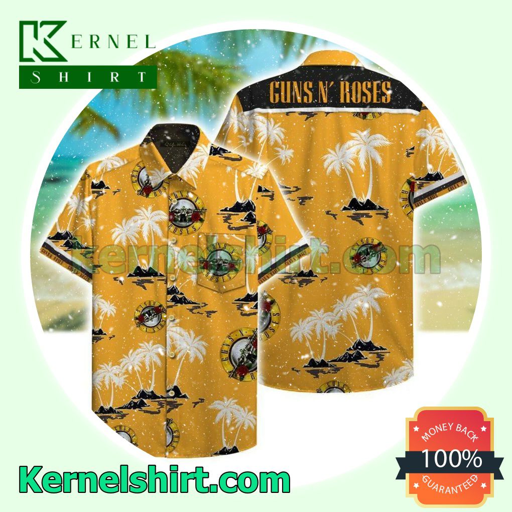 Real Guns N' Roses Palm Tree Yellow Beach Shirt