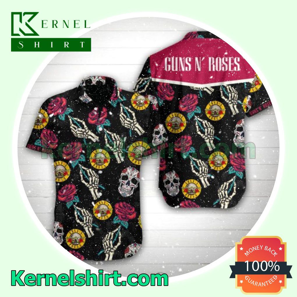 Guns N' Roses Sugar Skull Rose Black Beach Shirts