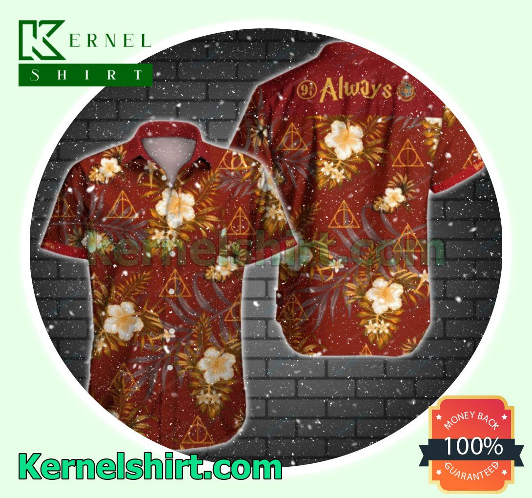 Harry Potter Always Orange Tropical Floral Red Beach Shirts