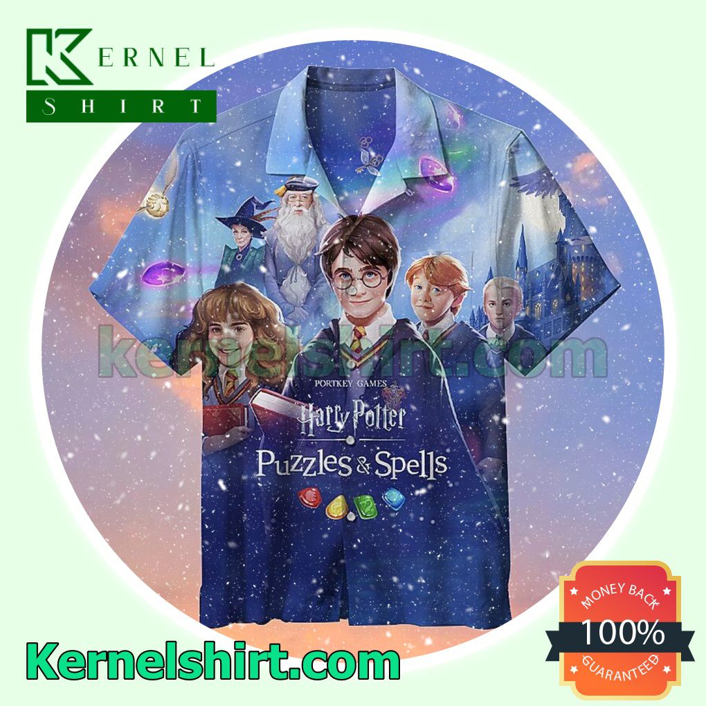 Harry Potter Puzzles & Spells Hogwarts Aloha Beach Hawaiian Shirt