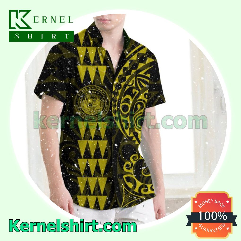 Hawaii Coat Of Arms Yellow Beach Shirts