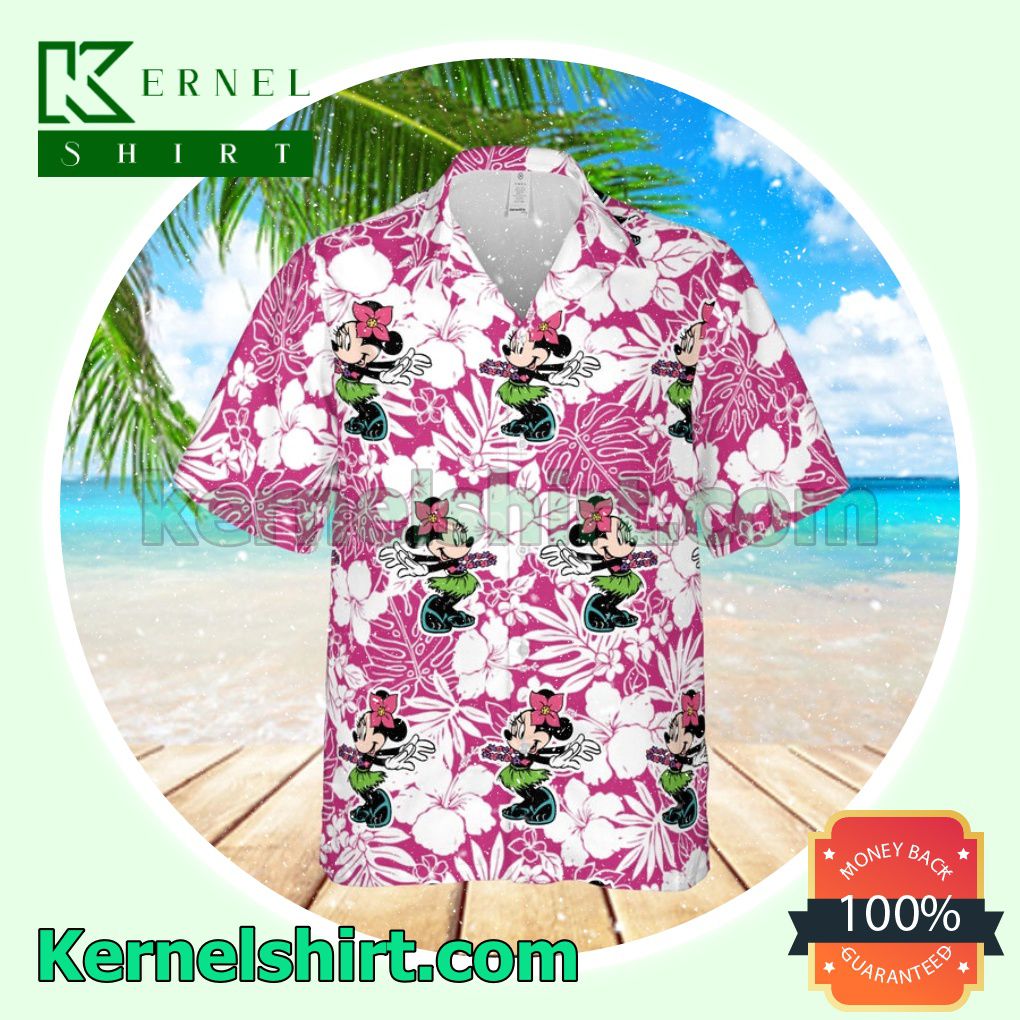 Hawaii Minnie Mouse Disney Cartoon Graphics Floral Pattern Pink Aloha Beach Hawaiian Shirt