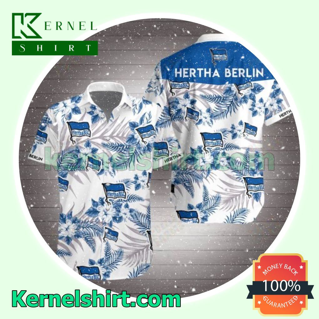 Hertha Berlin Blue Tropical Floral White Beach Shirts