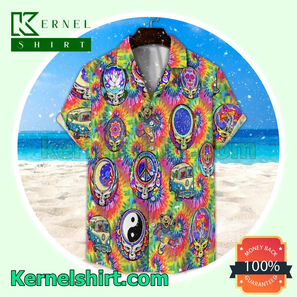 Hippie Grateful Dead Tiedye Pattern Aloha Beach Hawaiian Shirt