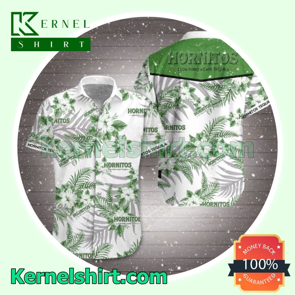 Hornitos Tequila Green Tropical Floral White Beach Shirts