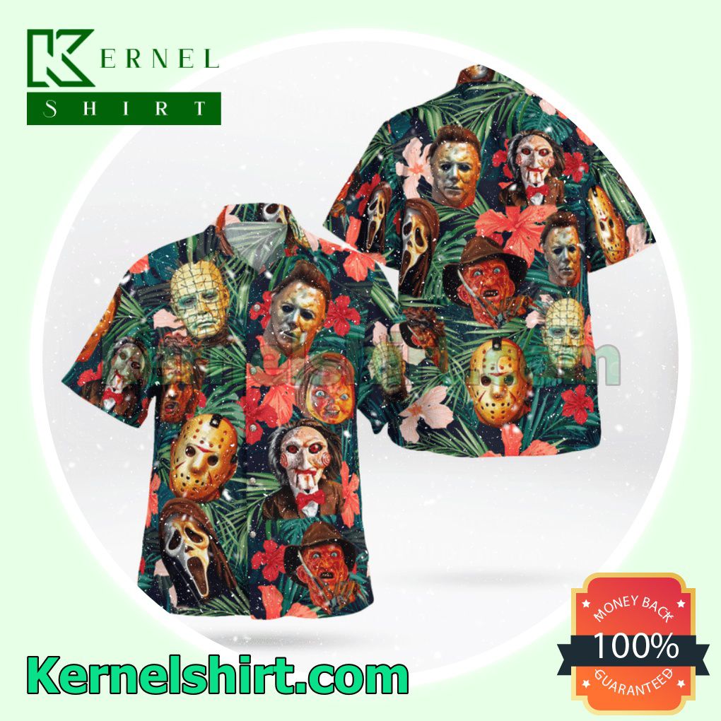 Horror Characters Tropical Hibiscus Palm Leaves Beach Shirts